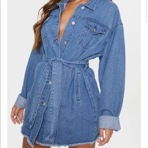 Mid Wash Tie Waist Denim Dress